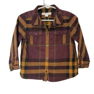 Burberry Children Boys Plaid Button Down Shirt 2y 100% Cotton‎ Brown